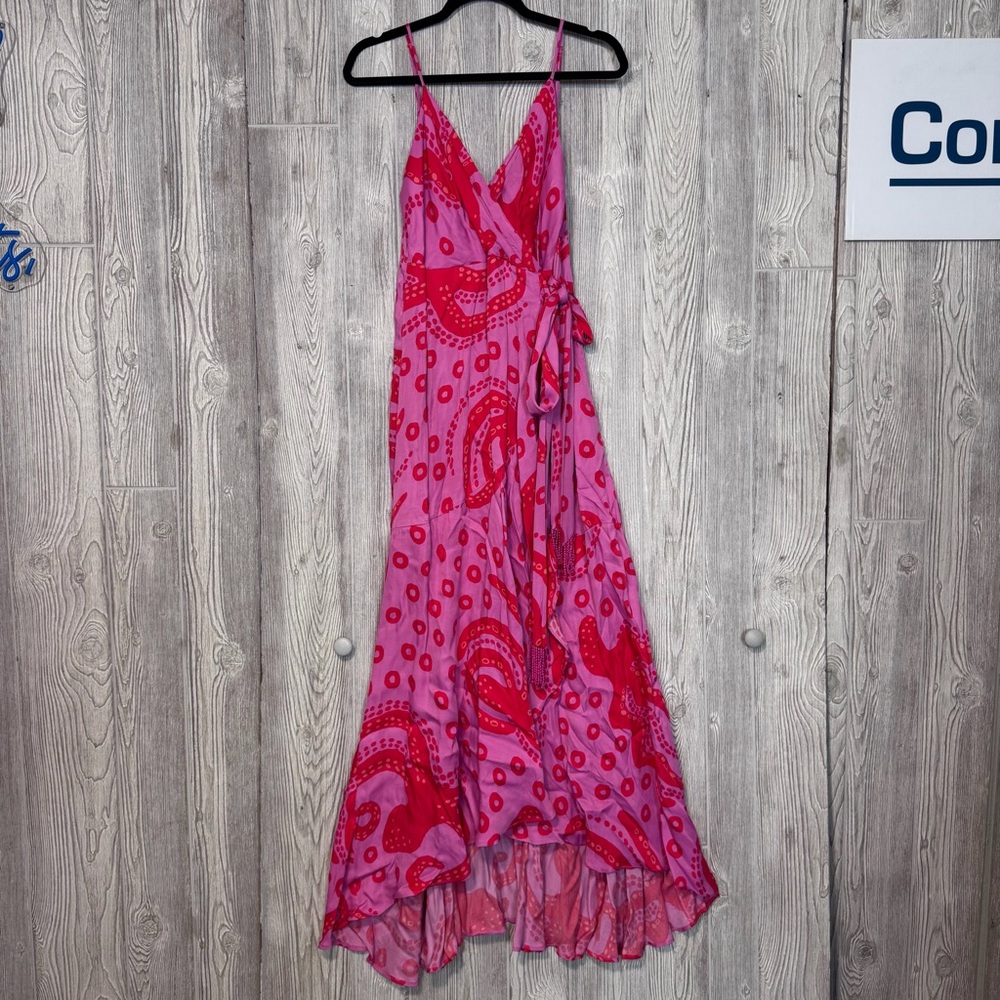 Farm Rio Vibrant Pink and Red High Low Dress Featuring an Octopus Print